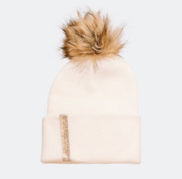 cream pom pom beanie