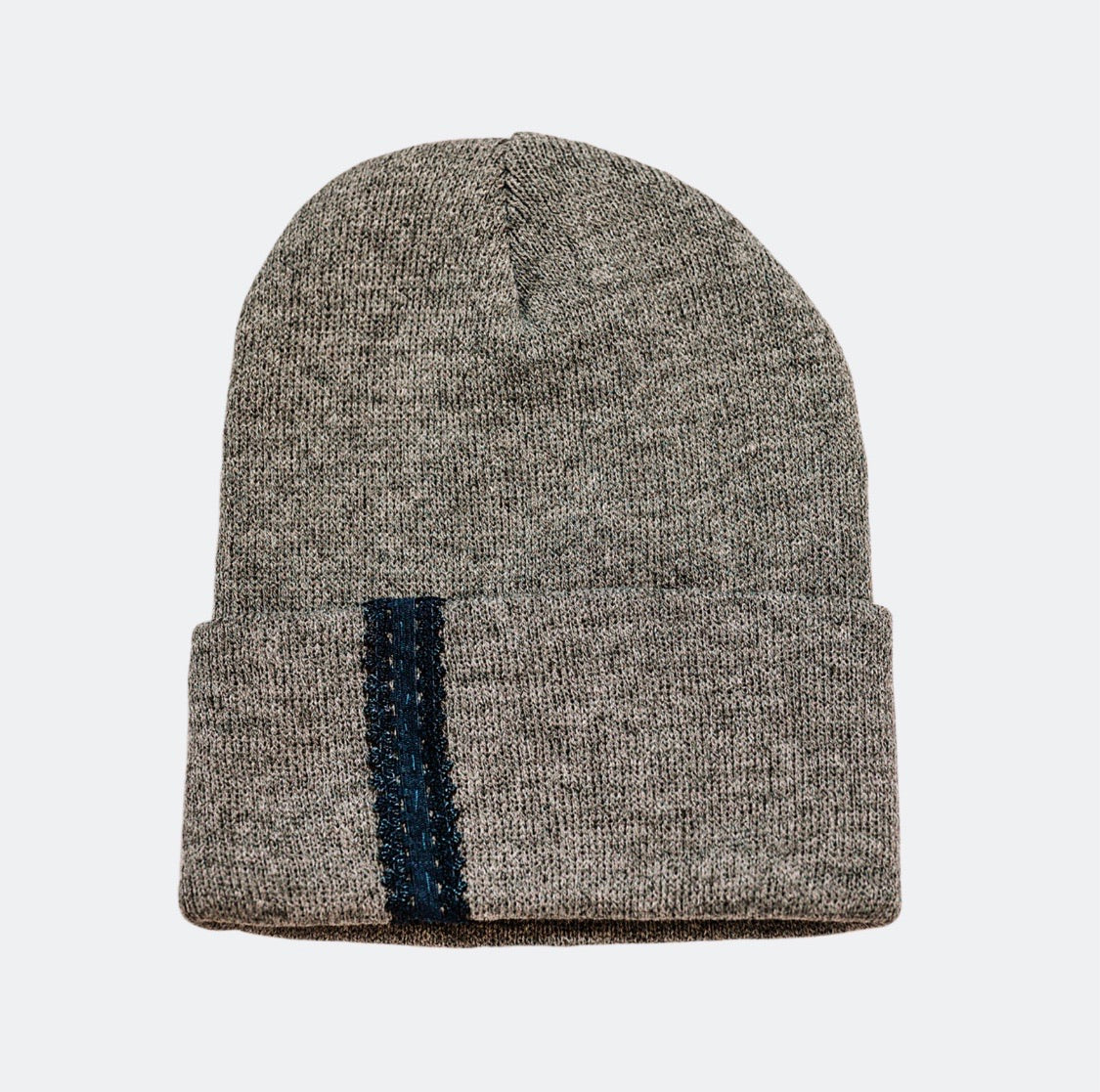 grey and navy fold over beanie